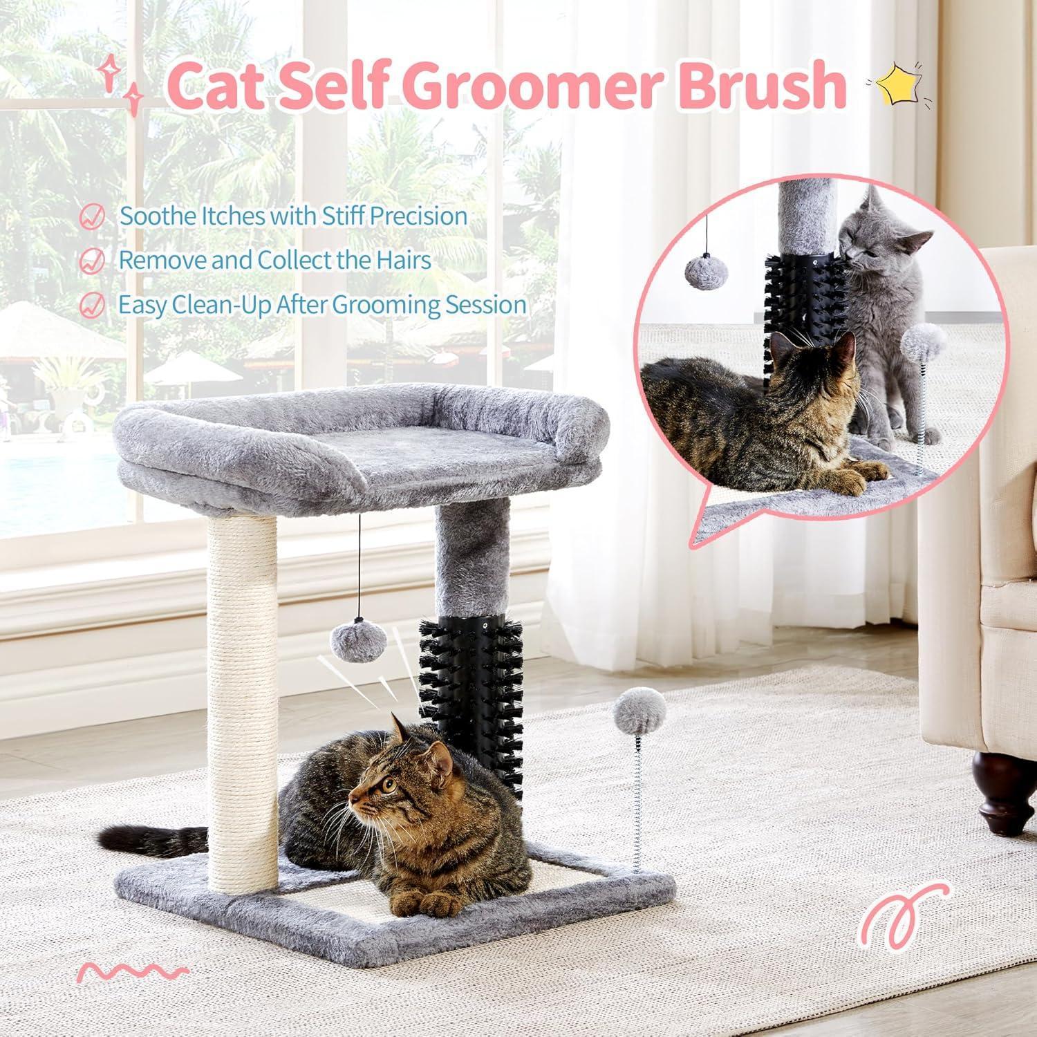 Small 4-in-1 Cat Tree Tower With Self-grooming