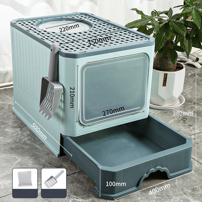 Oversized Splash-Proof Cat Litter Box Semi-Enclosed, Easy-Clean Design