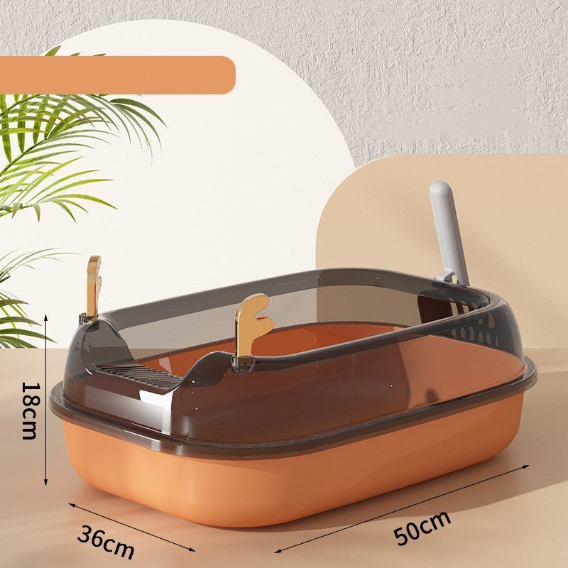 Oversized Splash-Proof Cat Litter Box Semi-Enclosed, Easy-Clean Design