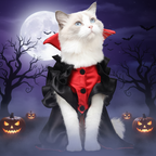 Halloween Vampire Cat Costume - Cape, Red Collar and Buttons, Sizes M-L
