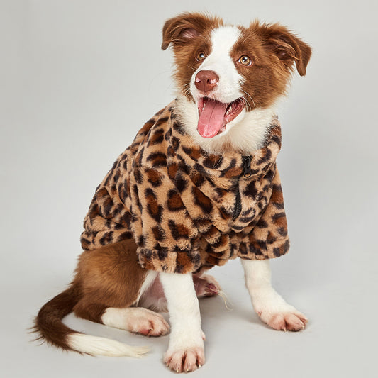 Warm Leopard Print Dog Jacket – Acrylic Pet Coat