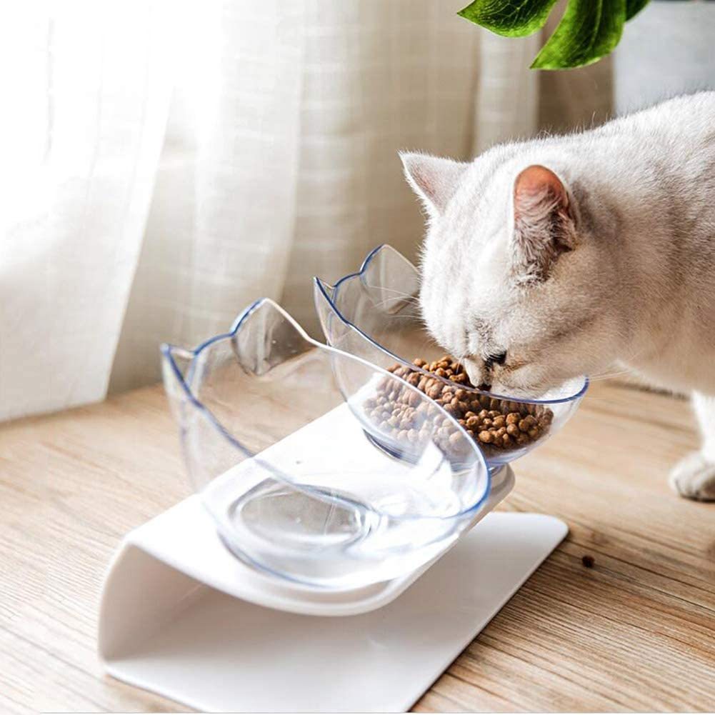 Non-Slip Elevated Double Cat Bowl with Stand Food & Water Feeder