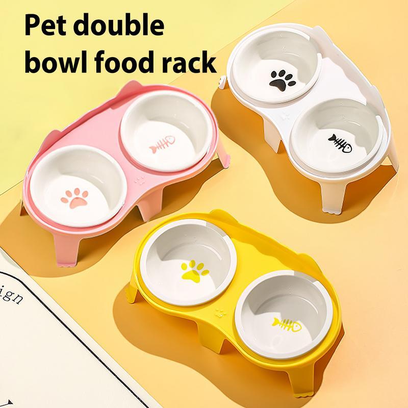 Elevated Tilted Cat Food & Water Bowl Ceramic Pet Feeding Set