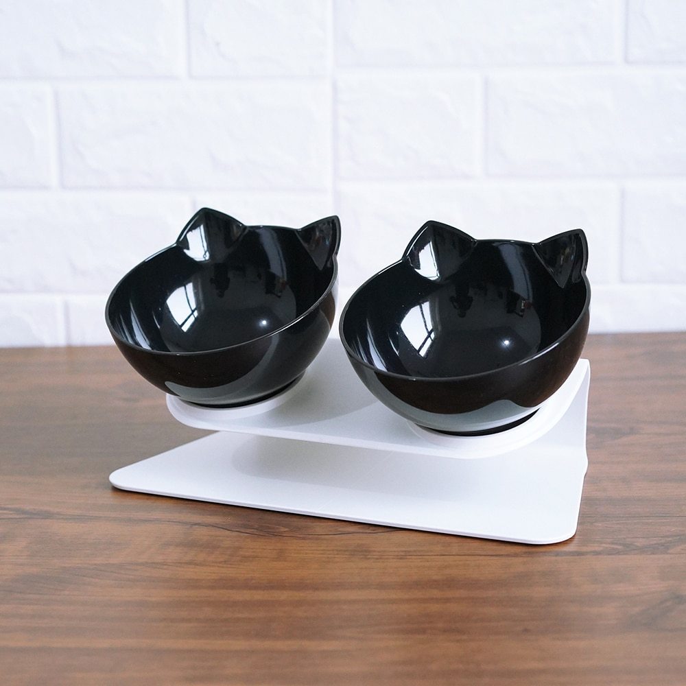 Non-Slip Elevated Double Cat Bowl with Stand Food & Water Feeder