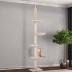 ToyTigris 5-Tier Adjustable Floor to Ceiling Cat Tree in Beige