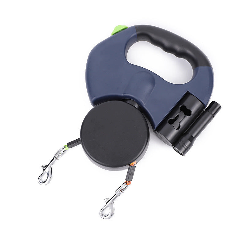 3M Dual Dog Leash with Flashlight Retractable Tangle-Free Leash for Two Dogs