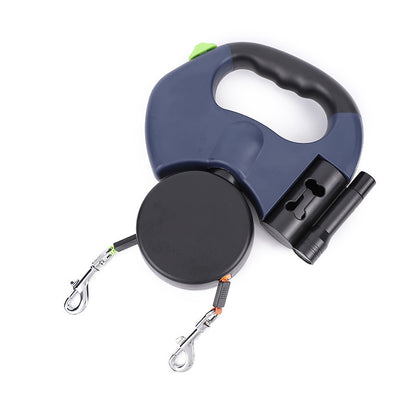 3M Dual Dog Leash with Flashlight Retractable Tangle-Free Leash for Two Dogs