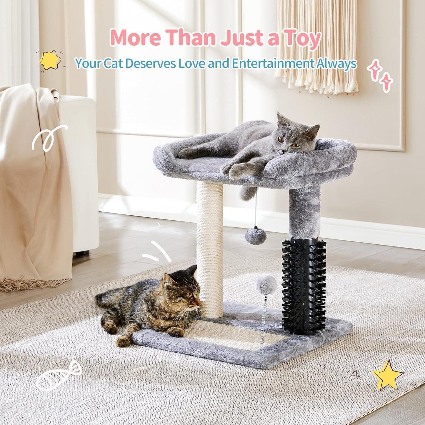 Small 4-in-1 Cat Tree Tower With Self-grooming