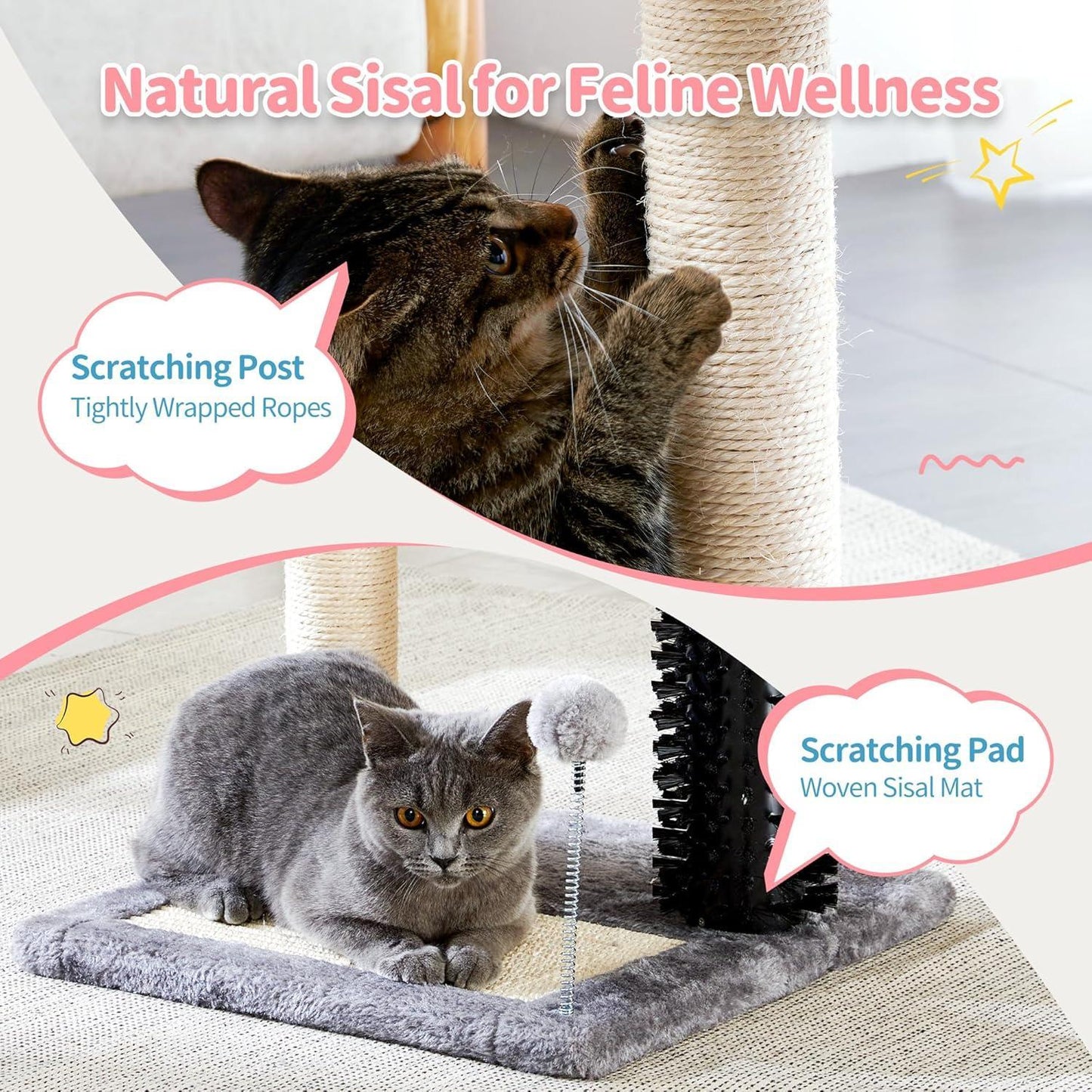 Small 4-in-1 Cat Tree Tower With Self-grooming