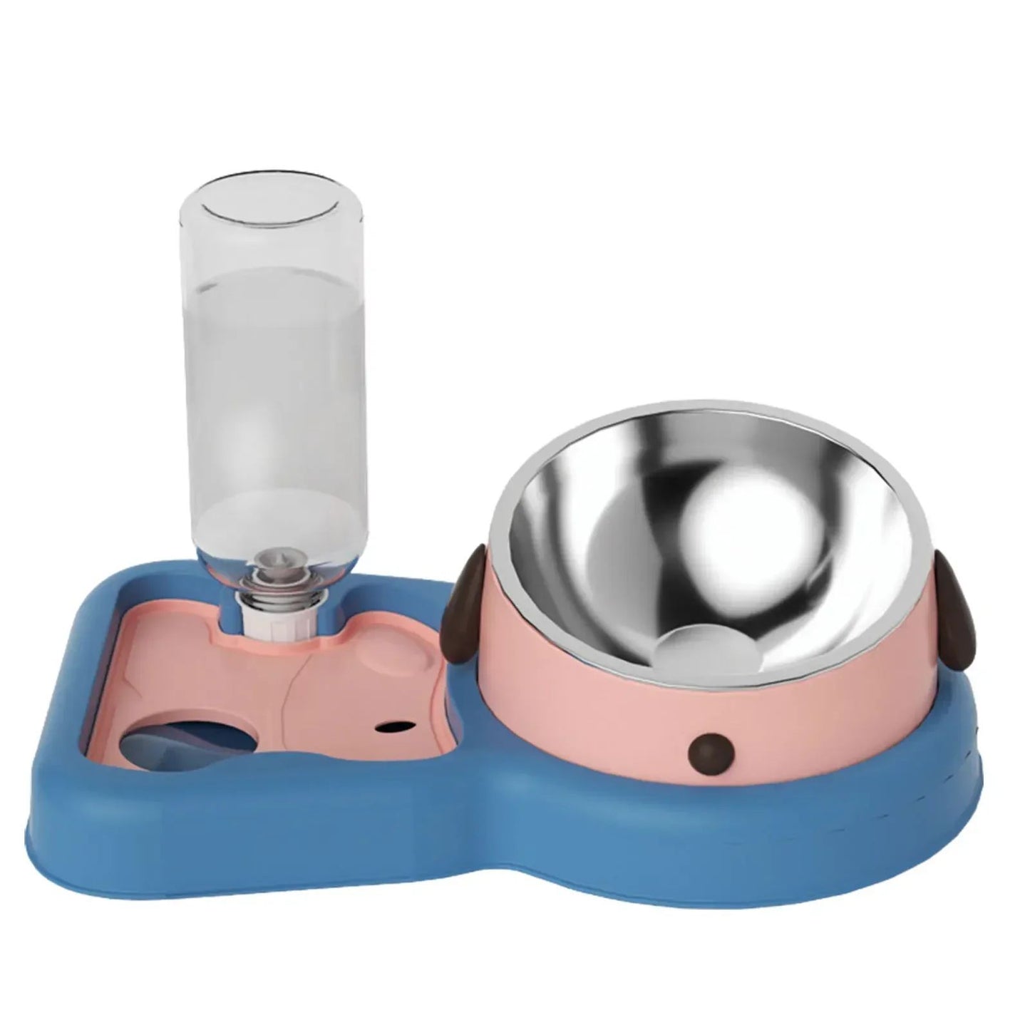 2-in-1 Tilted Pet Feeder Bowl with Automatic Water Dispenser