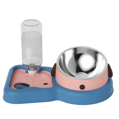 2-in-1 Tilted Pet Feeder Bowl with Automatic Water Dispenser