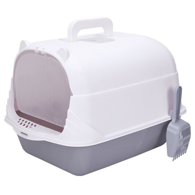 Oversized Splash-Proof Cat Litter Box Semi-Enclosed, Easy-Clean Design