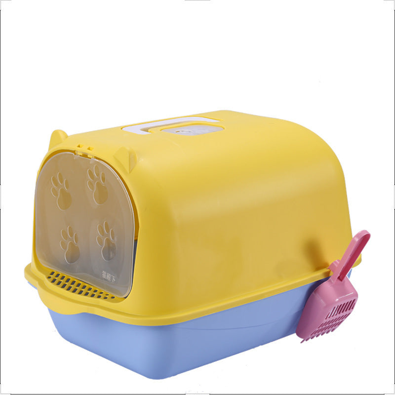 Oversized Splash-Proof Cat Litter Box Semi-Enclosed, Easy-Clean Design