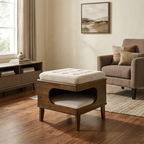 Purrch Cat Cave Ottoman with Tufted Cushion - Walnut Wood