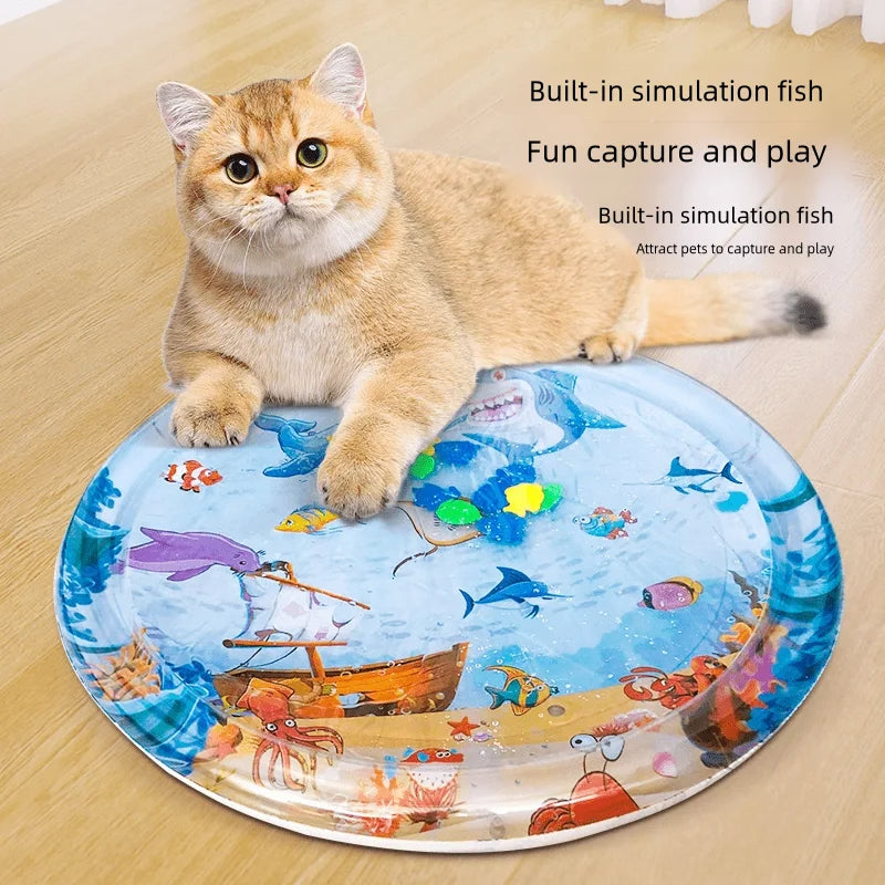 Cat Summer Cooling Pad With Built-in Simulation Fish Toys