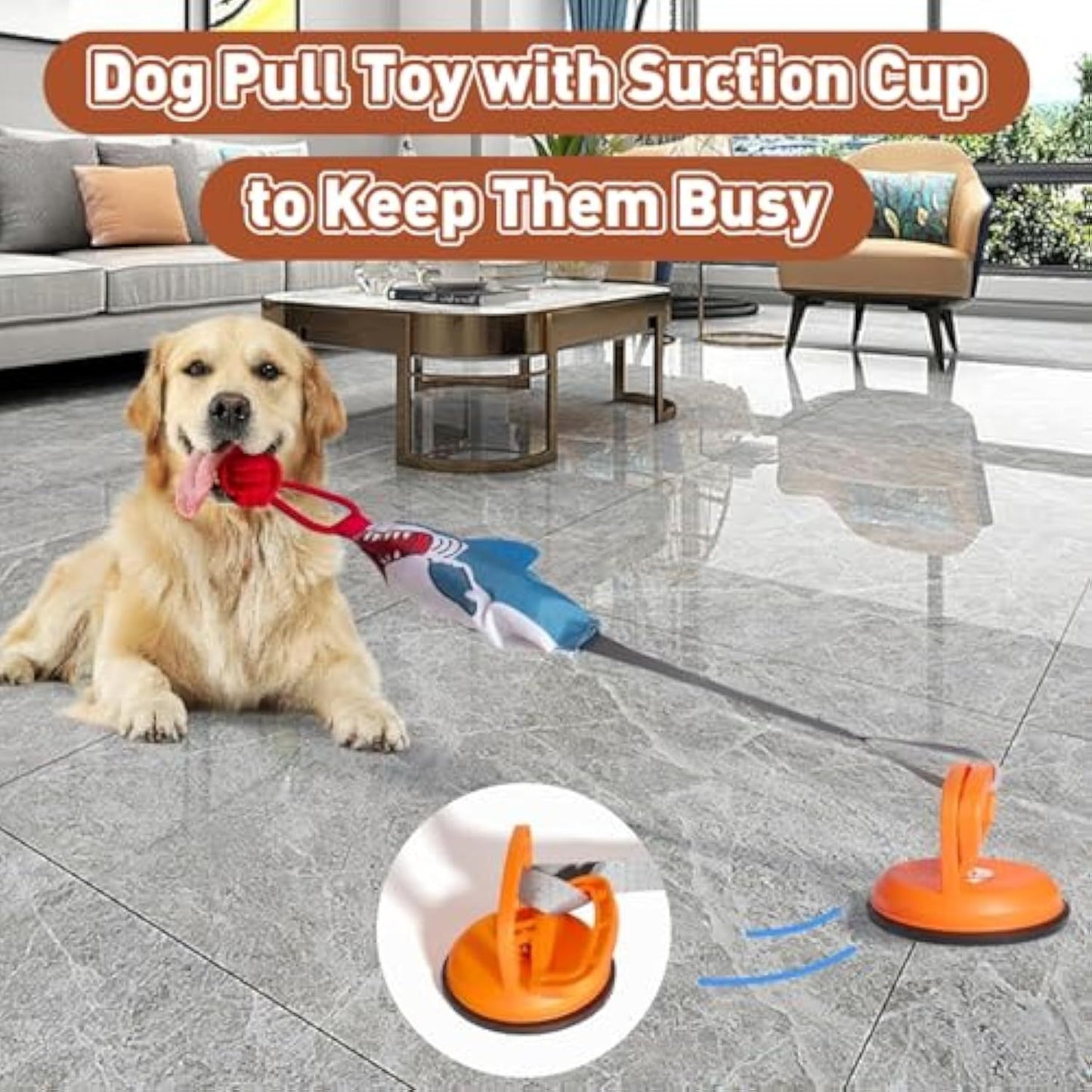 Squeaky Shark Dog Tug Toy with Suction Cup – Durable Interactive Rope