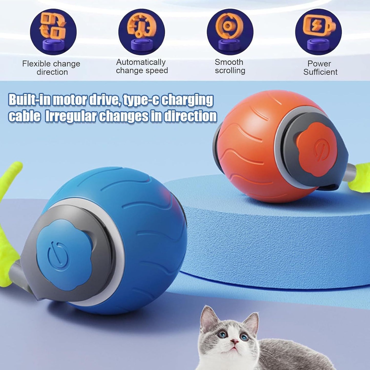 Speedy Cat Toy Ball with Tail Interactive USB Rechargeable