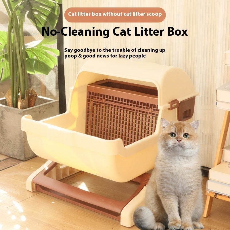 Semi-Automatic Open Tilting Cat Litter Box Easy Clean & Spacious