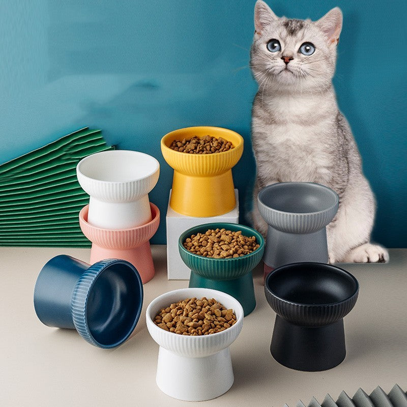 Elevated Ceramic Cat Bowl with High Foot and Neck Protection