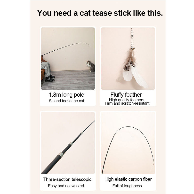 Extendable 180cm Cat Toy Stick Feather Replacement Head for Cats