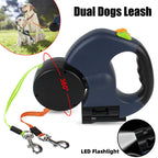 3M Dual Dog Leash with Flashlight Retractable Tangle-Free Leash for Two Dogs
