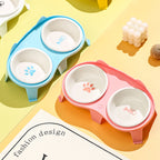 Elevated Tilted Cat Food & Water Bowl Ceramic Pet Feeding Set