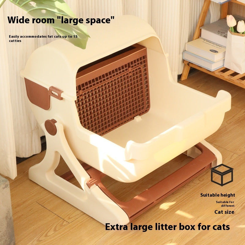 Semi-Automatic Open Tilting Cat Litter Box Easy Clean & Spacious