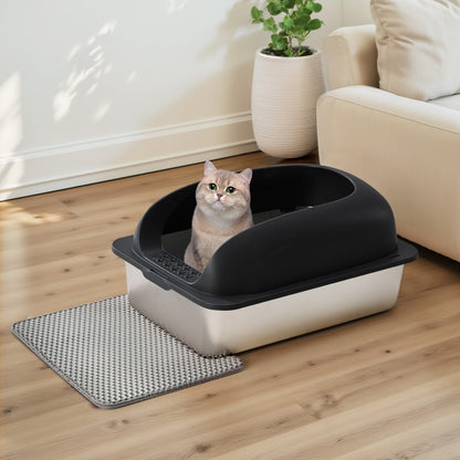 Stainless Steel Cat Litter Box Scoop And Mat Included