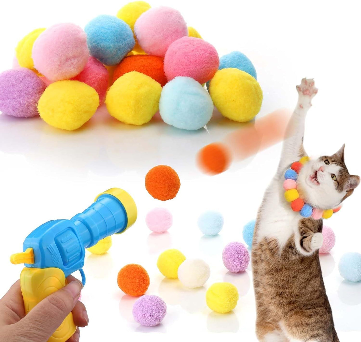 Cat Toy Ball Launcher Gun Interactive Plush Ball Shooter for Cats