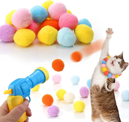 Cat Toy Ball Launcher Gun Interactive Plush Ball Shooter for Cats