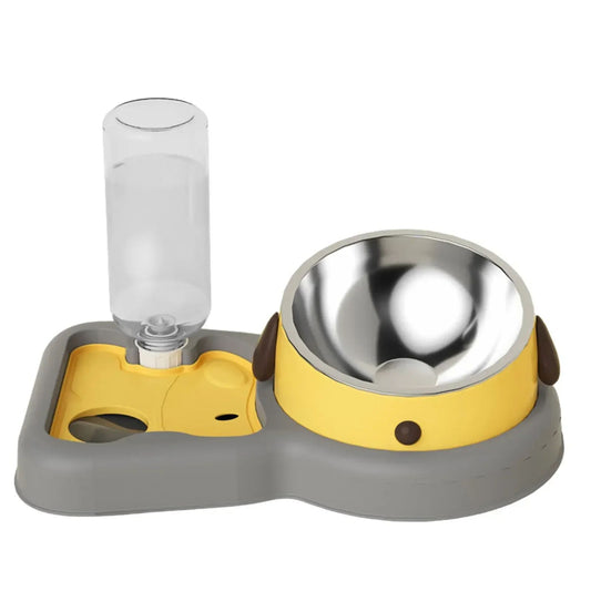 2-in-1 Tilted Pet Feeder Bowl with Automatic Water Dispenser