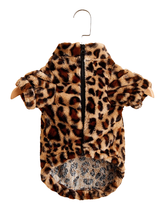 Warm Leopard Print Dog Jacket – Acrylic Pet Coat