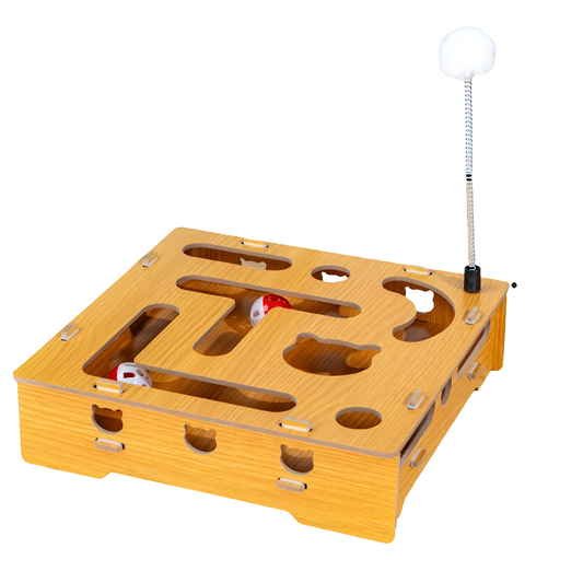 Interactive Wooden Cat Maze Toy with Stick and Balls