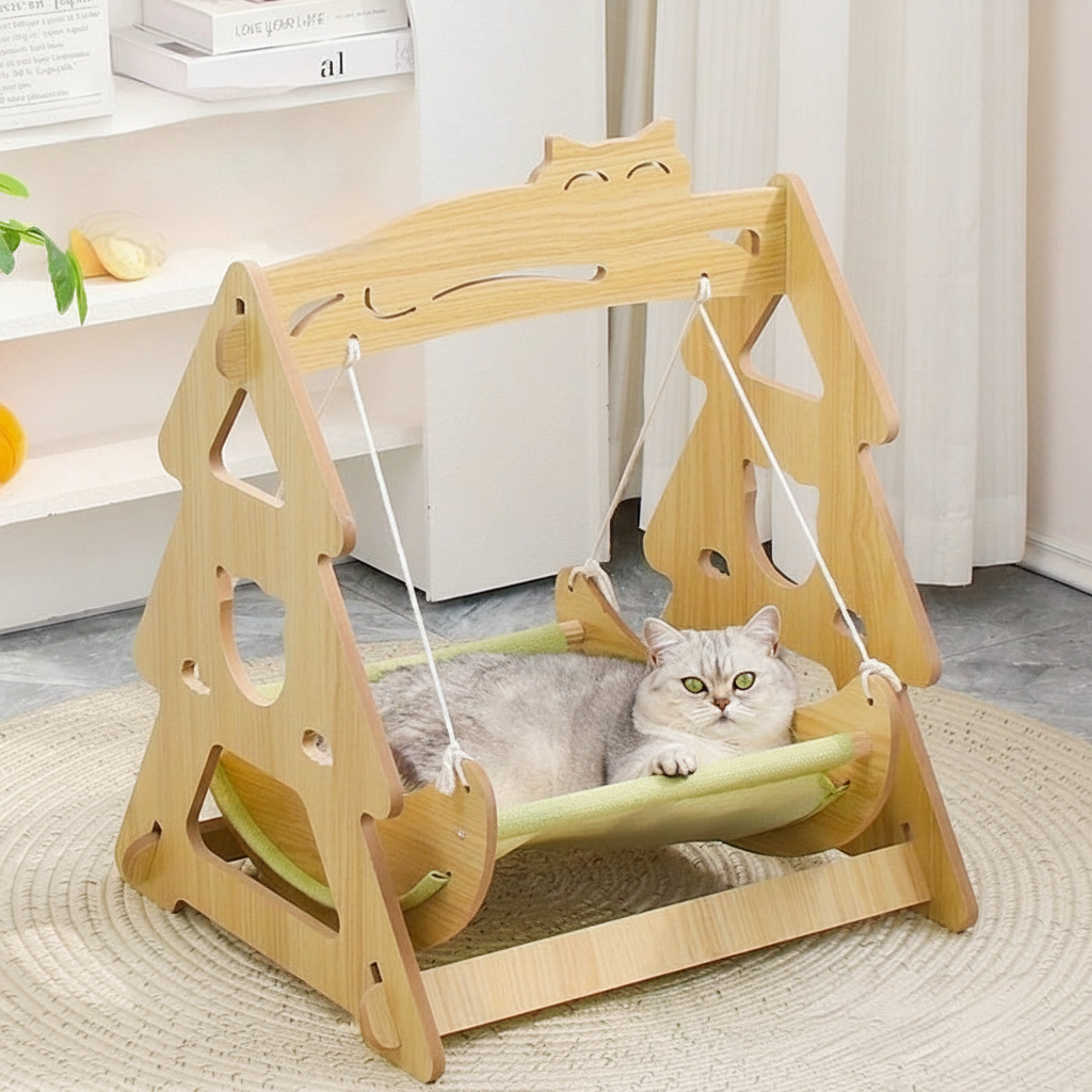 ToyTigris Wooden Elevated Cat Bed