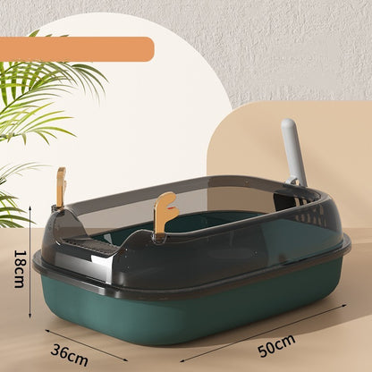 Oversized Splash-Proof Cat Litter Box Semi-Enclosed, Easy-Clean Design