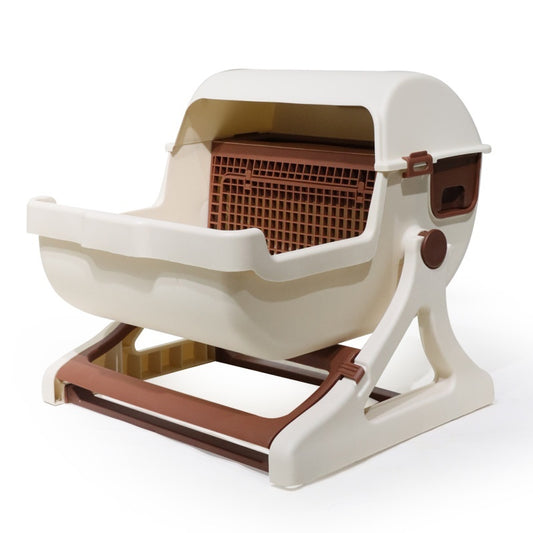 Semi-Automatic Open Tilting Cat Litter Box Easy Clean & Spacious