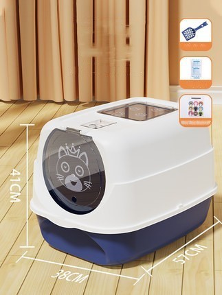 Oversized Splash-Proof Cat Litter Box Semi-Enclosed, Easy-Clean Design