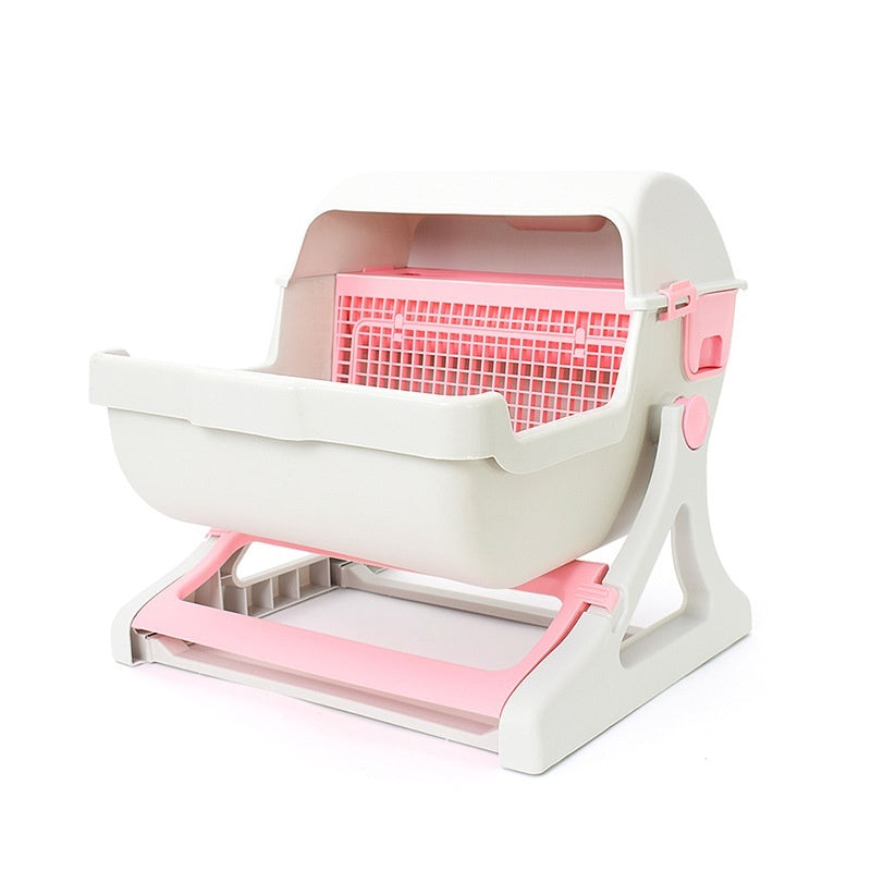 Semi-Automatic Open Tilting Cat Litter Box Easy Clean & Spacious