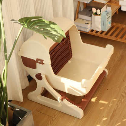 Semi-Automatic Open Tilting Cat Litter Box Easy Clean & Spacious