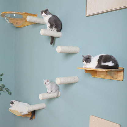 Wall-mounted Solid Wood Cat Rack Sisal Grab Post
