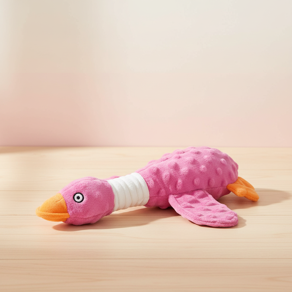 Squeaky Dog Toys For Aggressive Chewers, Durable Stuffed Animal Plush Dog Toy With Soft Fabric For Large, Medium & Small Dogs, Interactive Puppy Chew Toy For Teething, Crinkle Duck Dog Toy - Pink