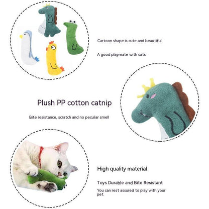 Bite-Resistant Plush Cat Toy with Catnip Interactive Cartoon Animals