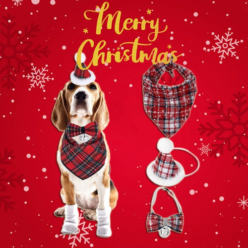 Weihnachts-Haustierhalstuch – Weihnachtsmann- & Rentier-Druck