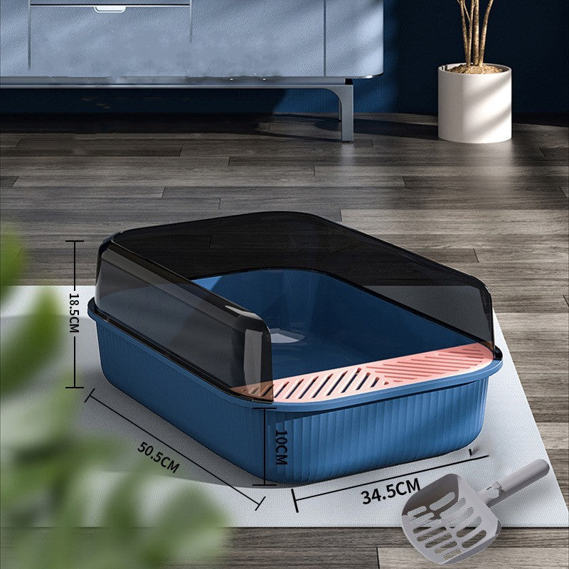 Oversized Splash-Proof Cat Litter Box Semi-Enclosed, Easy-Clean Design