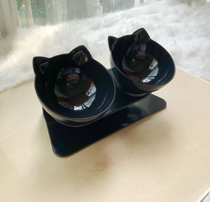 Non-Slip Elevated Double Cat Bowl with Stand Food & Water Feeder
