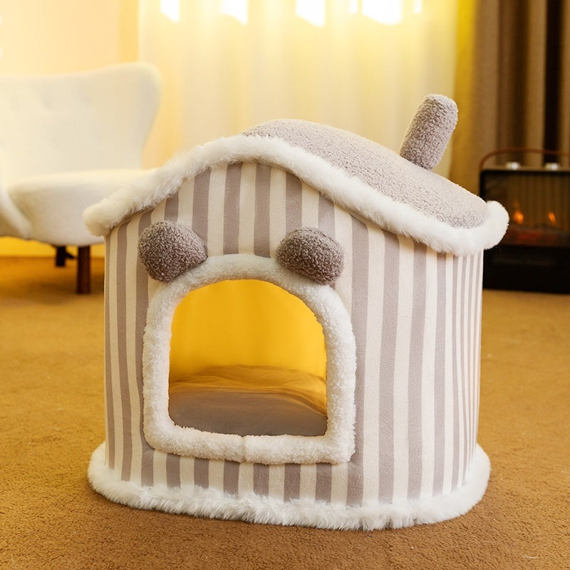 Autumn & Winter Cozy Closed Cat Kennel Bed