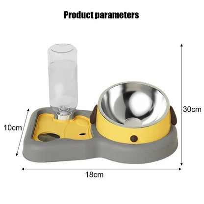 2-in-1 Tilted Pet Feeder Bowl with Automatic Water Dispenser