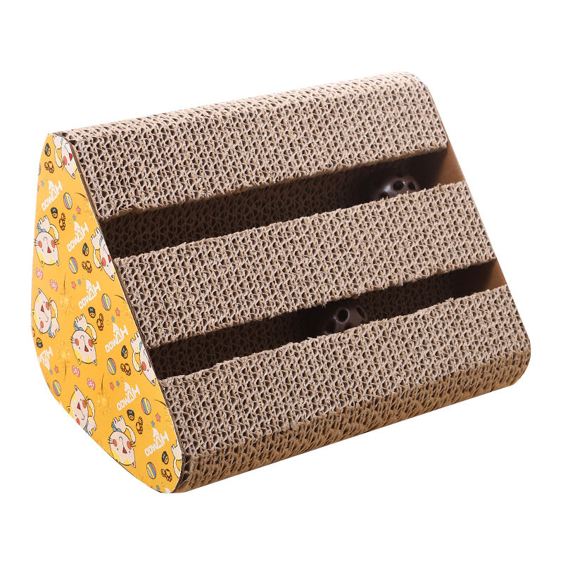 ToyTigris Triangle Corrugated Cat Scratcher with Bell Toy