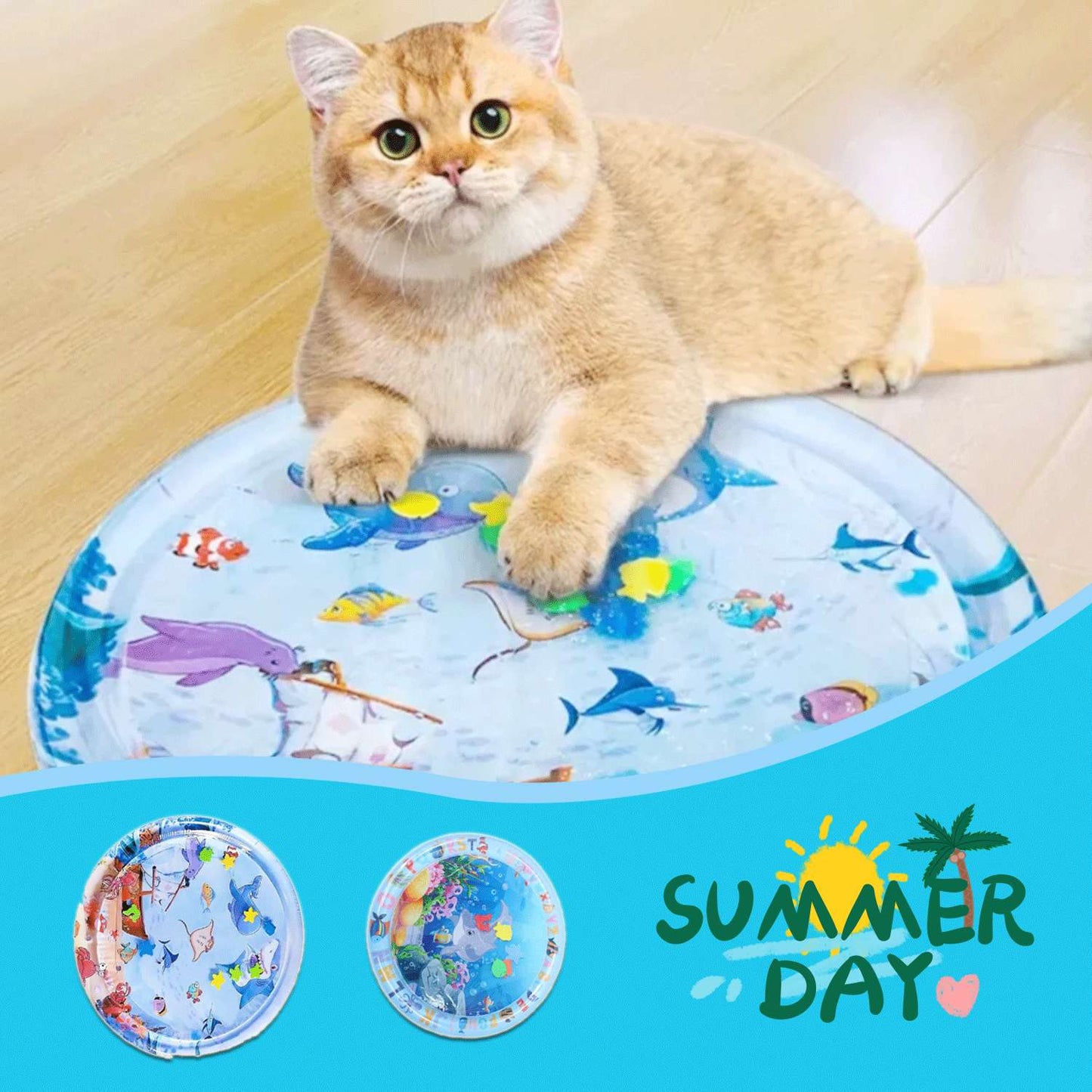 Cat Summer Cooling Pad With Built-in Simulation Fish Toys
