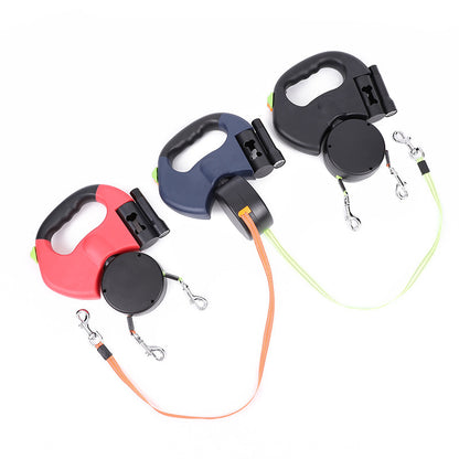 3M Dual Dog Leash with Flashlight Retractable Tangle-Free Leash for Two Dogs